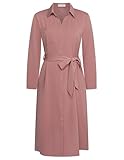 Damen T-Shirt Kleid Lehrer Herbst Button-Down Hemdkleider für Business Graues Pulver L