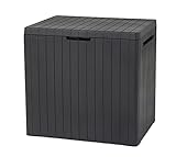 Keter City Box, Aufbewahrungsbox, dunkelgrau, Inhalt: 113L, Maße: HxTxB 55x44x57,8cm, ideal für Balkon und kleine Flächen, Holzoptik