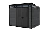 Keter Cortina 9x7 Gerätehaus mit Boden, wetterfest und UV-beständig, doppelwandig mit Stahlrahmen, Pultdach und Belüftung, 279 x 218 cm, grau