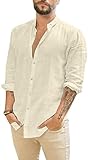 Friptspyg Leinenhemd Herren Hemd Langarm Baumwolle Leinen Hemden Button-Down Freizeithemden Casual Regular Fit Sommerhemd, Beige XL