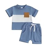 Himllauen Baby Jungen Kleidung Sommer Kinder Outfits Patchwork T-Shirt + Shorts Zweiteiler Babykleidung (F Blau, 12-18 Months)
