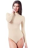 VEDATS Damen Body Langarm Halbkragen Turtleneck Bodysuit Top Unterhemd (L, Hautfarben)