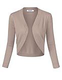 KOJOOIN Damen Bolero Kurze Strickjacke 3/4 Ärmel Cardigan V Ausschnitt Bolerojacke Schulterjacke Casual Top Khaki M