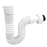 Fousenuk Plastic drainage pipe for washbasin, Geruchsverschluss Ablaufschlauch Bad, Flexibler Röhrensiphon, Flexibel Abflussrohr Küche, Siphon für Waschbecken Kunststoff, Ausziehbar von 300-730 mm