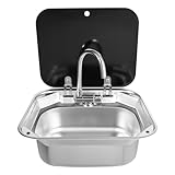 MINRS RV Camping Spüle Bausatz, Wohnmobil Spülbecken, Caravan Oder Boot Edelstahl Handwaschbecken Mit Warm- und Kaltwasserhahn, Deckel Für Kompatibel Camper 41 x 36,5 x 16 cm