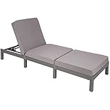 tectake® Polyrattan Sonnenliege mit 6-Fach höhenverstellbarer Rückenlehne, Outdoor Daybed mit bequemer Polsterauflage, Gartenliege Rattan für drinnen und draußen, pflegeleicht und stabil - grau