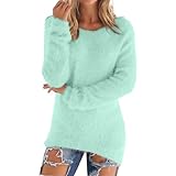 YCBMINGCAN Damen Langarm Teddy Fleece Pullover Große Größen Einfarbig Winterpullover Warm Oberteil Casual Sweatshirt Thermo Shirt