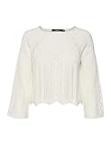 VERO MODA Damen Feinstrick Pullover Legereres Strick Muster Oberteil Weicher Longsleeve, Farben:Creme, Größe:L