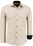 J'S FASHION Herren-Hemd - Slim-Fit - Langarm-Hemd Freizeithemd - Pflegeleicht Bügelleicht - Ecru L