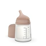 Suavinex, Zero Zero Anti-Kolik Babyflasche mit langsamem Nahrungsfluss (S) aus Silikon, +0 Monate, Babyflasche für Neugeborene, kompatibel mit dem Stillen, 180 ml, Medium