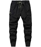 LAUSONS Jungen Cargohose Kinder Cargo Jogginghose Stretch Twill Hosen mit Gummizug Schwarz DE:146-152 (Herstellergröße 150)