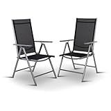 Raburg Gartenstuhl 2er-Set, Hochlehner, 7-Fach verstellbar, wetterfester Garten-Klappstuhl, witterungsbeständiges Alu & Textilen, zusammenklappbare Gartenmöbel Terrasse & Balkon, Silber/Schwarz, Noah