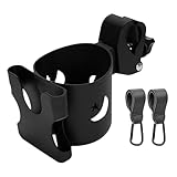 Geoyien Getränkehalter Kinderwagen, Becherhalter Kinderwagen, 1 Kinderwagenbecherhalter mit 2 Kinderwagenhaken, Schwarz