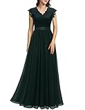 Dressystar Damen Festliche Abendkleid Lang Elegant für Hochzeit Spitze Chiffon Maxi Ballkleider Abschlusskleider Dunkelgrün M