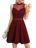 Missufe Festliches Party Mesh Stehkragen Cocktailkleid Damen Ärmellos Netzstoff A-Linie Swing Vintage Abendkleider (Burgunderrot, Mittel)