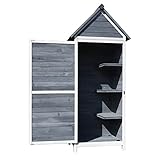 Wiltec Gartenschrank aus Holz grau 77x53x179cm mit Tür, Satteldach und Bitumenisolierung Gerätehaus Werkzeughaus Geräteschrank Werkzeugschrank Geräteschuppen