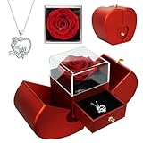 ELEUTH Echte Ewige Rose mit Halskette Schmuck Geschenkbox,Konservierte Rose Blumen Box,Frauen Muttertagsgeschenk für Mama Valentinstag Hochzeitstag Weihnachten Geschenk für Mutter Ehefrau Freundin Oma