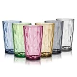 TIE-DailyNec 6 PCS Wassergläser Set, 470ml Bunte Trinkgläser aus Kunststoff, Kristallglas-Optik Saftgläser, Unzerbrechliche Drinking Glass, Stapelbar Camping Gläser für Picknicks, Camping, Partys