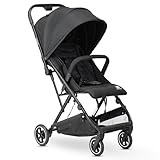 Deryan Easy Reise Buggy - für Kinder ab Geburt bis 22 kg mit Liegefunktion - Ultraleicht 7,5 kg - Einhändig Klein Zusammenklappbar, UPF 50+, Korb bis 3 kg (Schwarz)