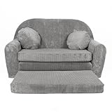 FORTISLINE Kindersofa XXL ausklappbar 96x57x48 cm - Kindercouch aus Cord mit Liegefläche 165 cm, Kinderzimmer Sofa mit 2 Kissen, Abnehmbarer waschbarer Bezug, Oeko-TEX Standard 100