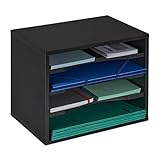 Relaxdays Dokumentenablage, große Briefablage, 4 Fächer, für Schreibtisch, Organizer HxBxT 28 x 35,5 x 25 cm, schwarz, 1 Stück