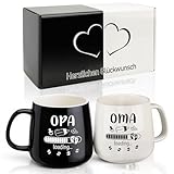 TUZELIYA Oma & Opa Kaffeetassen Set – Geschenk für werdende Großeltern, 350 ml Schwarz-Weiße Tassen für Schwangerschaft verkünden, Baby Shower, Geburtstag