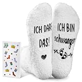 Jadive Schwangerschaft Geschenk Socken ICH BIN SCHWANGER Werdende Mama Geschenk Lustig Geschenke für Werdende Mütter Schwangere Schwangerschaft Verkünden Muttertag Größen 36-42(Weiß,Korallenvlies)