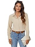Atnlewhi Damen Bluse Hemd Basic Kent-Kragen Langarm Stretch Leisure Formelle Casual Business Arbeit Elegant Hemden - Aprikose - S