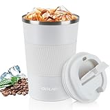 Aolieh Thermobecher, Kaffeebecher mit Auslaufsicherem Deckel, Thermobecher- Isolierbecher, Edelstahl Travel Mug, Kaffeebecher to go für heißes und kaltes Wasser Kaffee Tee (380Ml,Weiß)