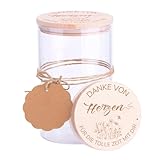 PIujsym Abschiedsgeschenk Kollegen und Kollegin, Rente, Jobwechsel, Vorratsglas mit Holzdeckel Danke von Herze, Abschiedsgeschenk Erzieherin, Hebammen, Lehrer, Geschenk Erzieherin zum Geburtstag