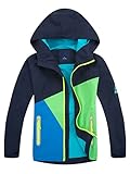 YOUNGSOUL Kinder Regenjacke mit Farbblock Mädchen Jungen Übergangsjacke Outdoorjacke Win und Wasserdicht Windjacke mit Kapuze Dunkelblau DE: 152-158 (Herstellergröße 160)