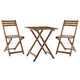 Juskys Balkonmöbel Set Bala - Sitzgruppe 3 teilig aus Holz für 2 Personen, klappbar, platzsparend - Gartenmöbel Tisch Stühle Balkonset Klappstuhl