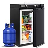 SMETA Gaskühlschrank Camping 60L, 3 Wege Kühlschrank, Kühlschrank Wohnwagen, Camping Kühlschrank 12V/230V/Gas, Mini Kühlschrank für Wohnmobil Van LKW Imbisswagen Leiser Schwarz