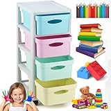 Bastelwagen für Kinder Schubladenbox mit Rollen Rollwagen Schubladen Schreibtisch Rollcontainer Plastik Toys Storage Schubladenschrank - Made in E.U.