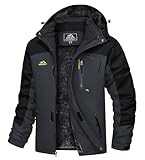 TACVASEN Herren Arbeitsjacke Winter Angeljacke Übergangsjacke Regenjacke Outdoorjacke Wasserdicht Atmungsaktiv Winddicht, Grau Schwarz, L