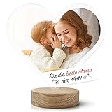 GRAVURZEILE Personalisiertes Acrylherz mit deinem Foto für die Beste Mama der Welt - Holzsockel - Geschenk für Mama zum Geburtstag oder Muttertag - Muttertagsgeschenk