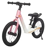 LNRLZYLS 14 Zoll Laufrad für Kinder 3–6 Jahre – Leichter Magnesiumrahmen, blinkende Räder, höhenverstellbarer Sitz, ohne Pedale, für Jungen & Mädchen (Rosa-Weiß)