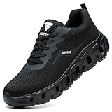 HEOAARG Arbeitsschuhe Herren Sicherheitsschuhe Damen mit Stahlkappe,Arbeitsschuhe Leicht Safety Shoes Atmungsaktiv Stahlkappenschuhe Sneakers,Schwarz EU 44