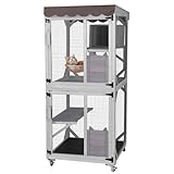 X-ZONE PET Catio Outdoor Cat Gehäuse auf Rädern Indoor Kitty Haus mit Katzenbett, Kratzbaum, springende Plattformen, wasserdichtes Dach (grau) 80CM/Lx80CM/Wx182.5CM/H