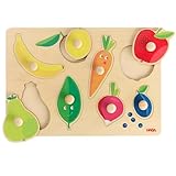 HABA Greifpuzzle Obst & Farben – Erstes Holzpuzzle mit großen Knöpfen – Farben Lernen & Formen erkennen – Für Kinder ab 12 Monaten – 2011811001