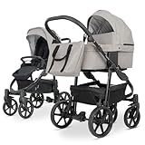 my junior® MIYO² 2in1-Kinderwagen | verstellbare Allrad-Federung | Integrierte Reflektoren | 360° unplattbare Luftkammerreifen | Babywanne klappbar, ventiliert, Wippfunktion - Nature Beige