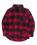 Spring&Gege Jungen Langärmliges Kariertes Button-Down Flanellhemd für Kinder, Rot schwarz, 164-170/13-14 Years