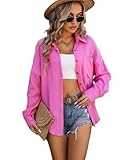 LEKOPUR Musselin Bluse Damen Langarm Damenblusen Elegant Sommer Longbluse Modern Blusenshirt Rosa Hemd Blusen Oberteile V Ausschnitt Hemdbluse Tuniken