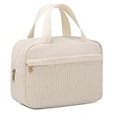 Aucuu Groß Kosmetiktasche Damen, Kulturtasche Cord Damen, Make-up Tasche Cord, Reise Kulturbeutel, Kosmetikbeutel mit vielen Fächern, Kord Cosmetic Bag, Kosmetik Tasche für Damen Herren