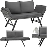 tectake® Rattan Loungesofa und Sonnenliege, Gartenmöbel, Lounge Möbel Outdoor, Sitzbank mit Schlaffunktion, Couch mit klappbarer Armlehne, Balkonmöbel, Gartenbank, Sofa, Balkon Möbel - grau