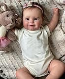 MineeQu 19 Zoll 50CM Lebensechte Echte Babygröße Verwurzeltes Haar Süßes Lächeln Wiedergeborene Babypuppen Silikon Vinyl Ganzkörper Realistische Neugeborene Mädchenpuppen Kuschelkörper Waschbar