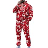 Weihnachts Jogginganzug Herren, Weihnachtsanzug für Herren, roter Herren-Weihnachtsanzug, roter Weihnachtsmann, Rentier, Weihnachtsbaum, Druck, Weihnachtsoutfit für Herren, Tracksuit, Trainingsanzug