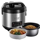 Russell Hobbs Reiskocher 1,2l inkl. Dampfgarer -Einsatz mit Aroma-Klappdeckel (Warmhaltefunktion, antihaftbeschichteter Gartopf, Reislöffel & Messbecher, Edelstahl) 27080-56