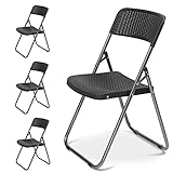 Sekey Klappstuhl 4er Set Gartenstuhl Klappbar Rattan-Optik, Campingstuhl Wasserdicht bis 200 KG, 46x53x84 cm, Schwarz