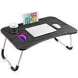 Astory Laptoptisch, Betttablett, Laptoptisch für Bett & Couch, Frühstückstablett mit klappbaren Beinen und Tassen-Schlitz für das Frühstück auf dem Bett, Liege, Sofa, 60×39 cm, Schwarz